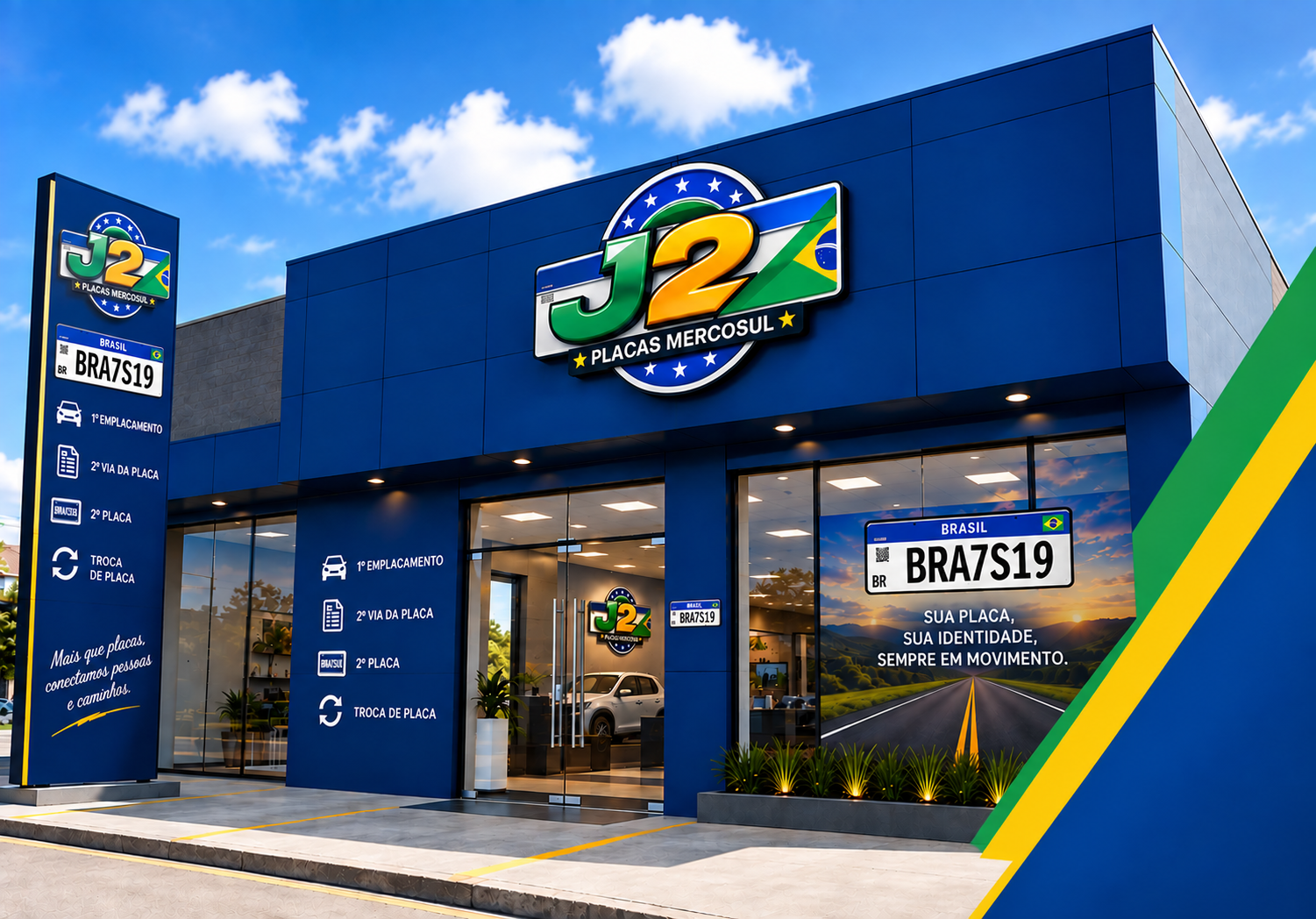 Fachada da unidade J2 Placas Mercosul